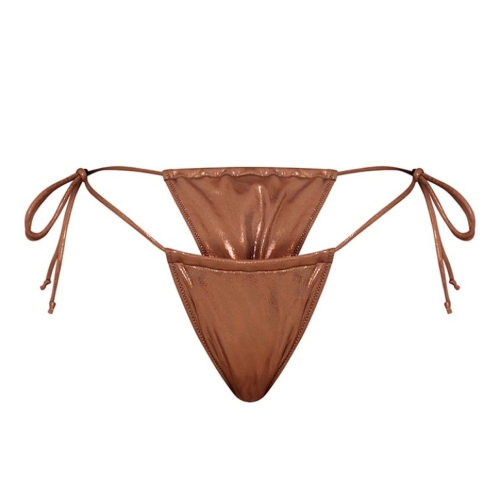 PrettyLittleThing Shimmer Brown Side Tie Bikini Bottom Size 4